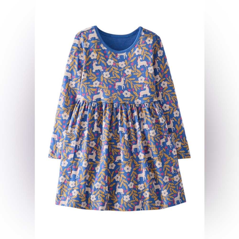 Hanna Andersson Blue Long Sleeve Unicorn Girls Dress Size 5 (110 cm)